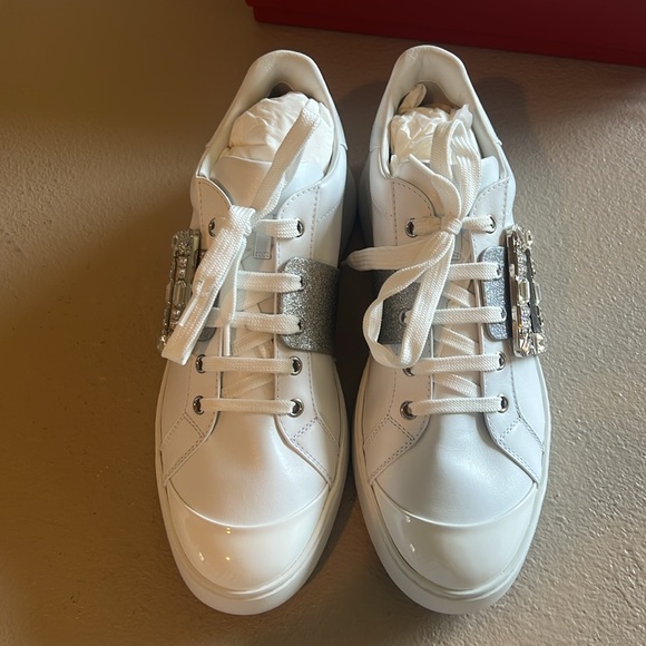 Brand New! Roger Vivier Viv' Skate Strass Buckle White Leather Sneakers EU 41 - Picture 5 of 14